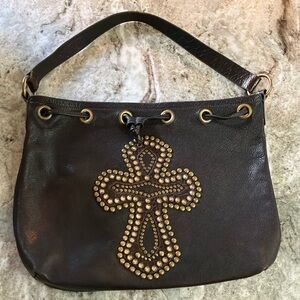 Studded Cross Embellished Hobo Bag - Black